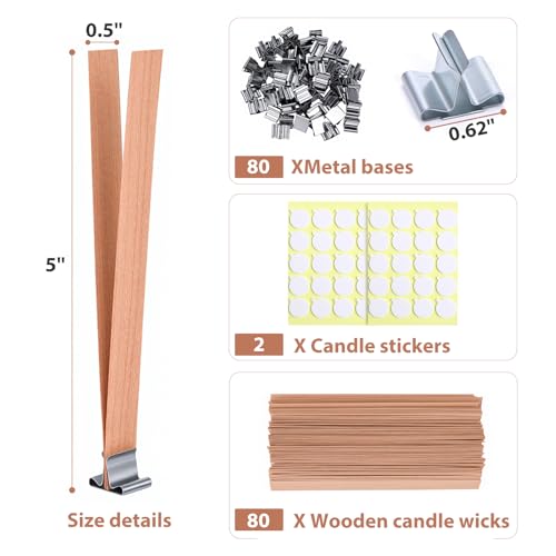 80 piezas de mechas de vela de madera 5.0 x 0.5 pulgadas miniatura 2