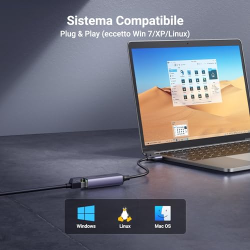 Adattatore Ethernet USB 3.0 Gigabit 1000 Mbps in Alluminio Convertitore di Rete Lan con 10/100/1000Mbps Compatibile con Switch Windows Mac OS Linux Mi Box - Hub USB - Immagine 7