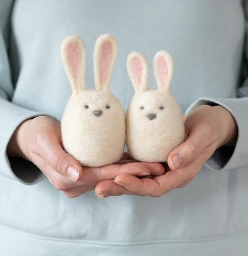 Image of Felted Sky Bunny Friends Needle Felting Kit Learn How to Sculpt with Wool | Beginner Friendly for Adults and Teens | Includes Everything to Create 2 Easter Rabbits | Has Video Instructions