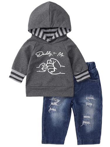Image of Baby Boy Clothes Toddler Boy Outfit Fall Winter Hoodie Ripped Jeans Clothing 2 3T 6 12 18 24 Month