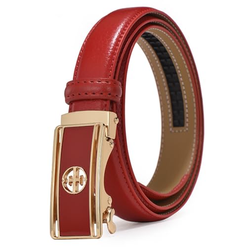 Women's Belt Ratchet, 2.4CM Fashion Adjustable Thin Belt with Hollow Pattern Square Alloy Automatic Buckle