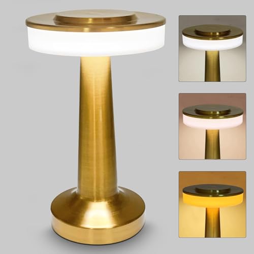 Image of Big White Round Table Lamp,Touch Sensor 3 Color Modes Warm Cool Natural Light, Adjustable Brightness, Rechargeable 1200mAh Battery, Portable LED Night Light for Bedroom Bedside Study Desk Uses
