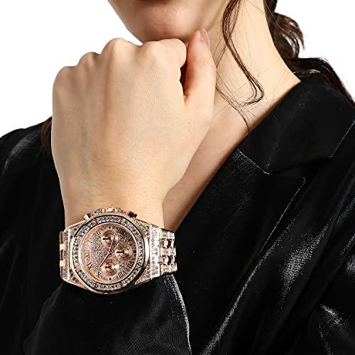 Image of Haute Sauce Women's Embellished Analog Dial with Stainless Steel Strap | Battery Power | Foldover Closure | Quartz Movement | Fashion Wrist Belt Watch for Female and Girls