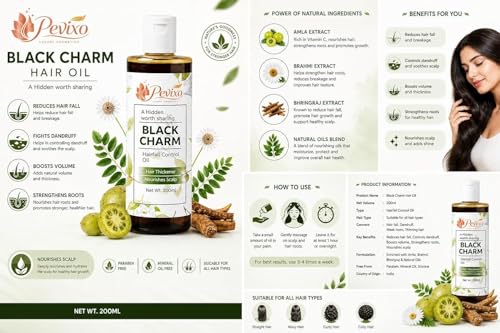 Image of Black Charm Hair Oil 200ml | Hair Fall Control & Hair Growth Oil | Deep Nourishing Scalp Treatment for Strong Roots, Thick, Healthy & Silky Smooth Hair