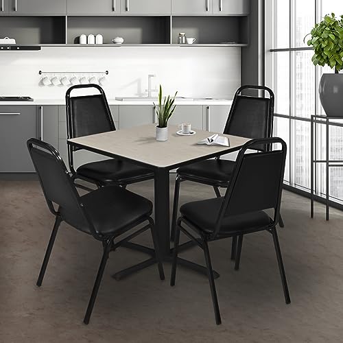 Image of Romig Pillar 48 in. Square X-Base Breakroom Table- Maple & 4 Restaurant Stack Chairs- Black