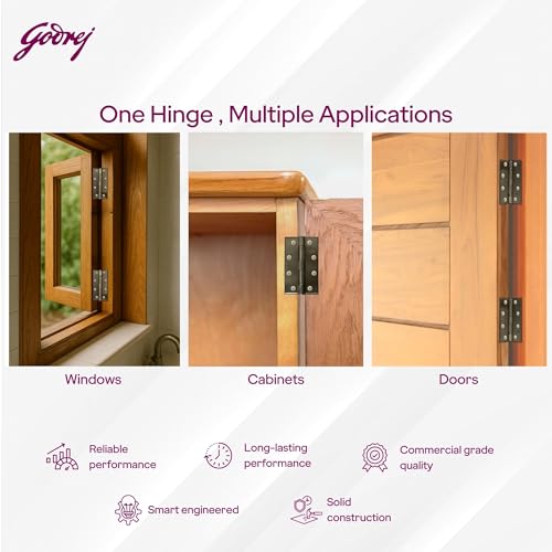 Image of Godrej Door Fittings | 5 inch X 10 Gauge 2 Ball Bearing Door Butt Hinges (Pack of 1, 2 Pcs /Pack) | Antique Brass Finish, Smooth Operation | 4 Holes Kabza for Heavy Duty Doors | 1 Yr Warranty