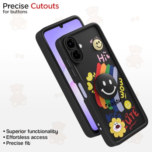 Image of Pikkme Back Cover for Samsung Galaxy F70e 5G | M07 | F07 | A07 | A07 5G | Soft Silicone| Cute Rainbow Smile & 3D Cartoon Flower Design | Shockproof Raised Camera Protection Bumper Case (Black)