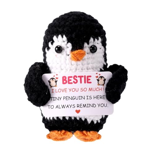 Pingouin au crochet avec carte d'encouragement, poupée de soutien émotionnel fait main
