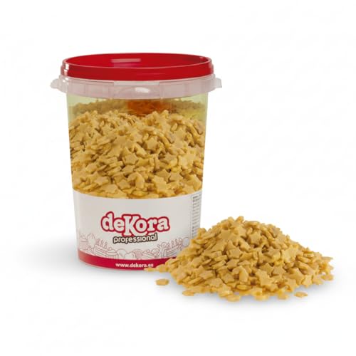 dekora – Confeti de azúcar Estrella dorada 1 kg, sprinkles comestibles oro para tartas, cupcakes, galletas y postres navideños, sin gluten, sin lactosa, apto para vegetarianos