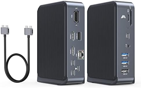 USB C Docking Station Dual Monitor for MacBook Pro/Air, 13 in 2 USB C Dock Dual 4K HDMI for Mac, Docking Station with 2 HDMI, VGA, 5 USB, USB C PD3.0, Gigabit Ethernet, SD/TF, Plug and Play
