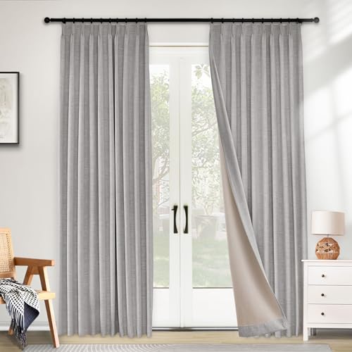 Macochico Blackout Curtains for Bedroom Pinch Pleated Linen Curtains Thermal Insulated White Blackout Window Treatments for Living Room Farmhouse Nursery Ivory White with Tieback 52" Wx72 L