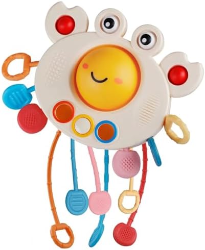 Yummy Baby Products Montessori Sensory Toy for Babies, Silicone Pull String Teething Toy, Perfect for Entertaining Baby While Developing Motor and Sensory Skills (Crab)