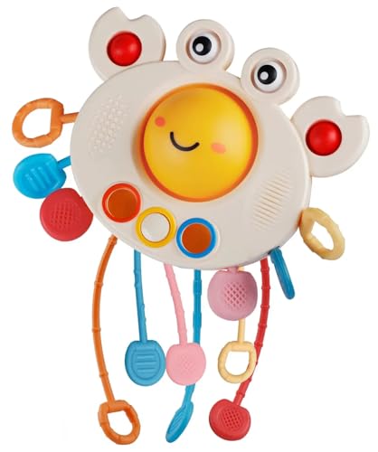 Yummy Baby Products Montessori Sensory Toy for Babies, Silicone Pull String Teething Toy, Perfect for Entertaining Baby While Developing Motor and Sensory Skills (Crab)