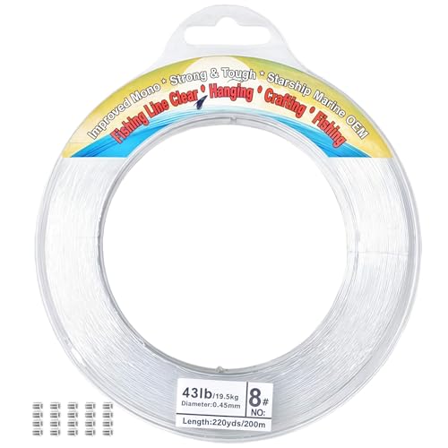 Aboda Clear Fishing Line 0.2–1.0mm, Strong Invisible Nylon Fishing Wire Includes Crimp Sleeves, Clear String for Hanging Decorations Balloons Garlands Crafts & Jewelry