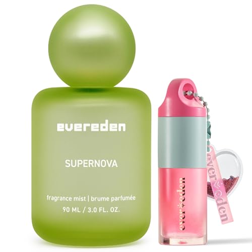 Evereden Supernova Fragrance Hair and Body Mist & Sakura Tinted Non Toxic Lip Gloss Set: Amplify Your Self-Expression - Non Toxic Kids Makeup & Collectible Hair and Body Spray for Teen Girls