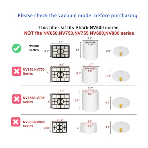 Vacuum Filter Replacement for Shark Rotator Pro Lift-away NV500 NV501 NV502 NV505 NV500C NV500Q NV552 UV560 NV642 ZU780 ZU782 ZU785, Replace Part Xff500 Xhf500. 2 HEPA + 4 Foam & Felt Filters