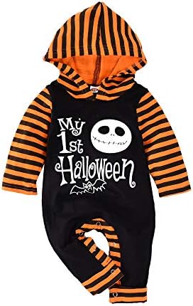 Aalizzwell Baby Halloween Outfit First Halloween Nightmare Hooded Romper One-Piece Jumpsuit for Toddler Boys Girls (Black, 3-6 Months)