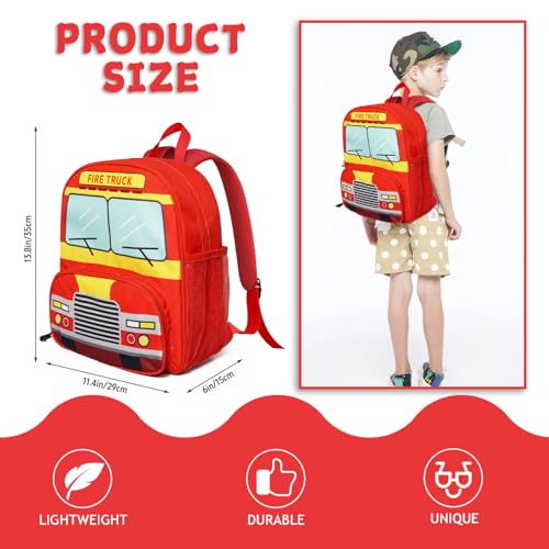QXWREL Toddler Backpack for Girls 3-8: Preschool Kindergarten Backpack - Cute Kids Backpacks for Girls Boys-Fire truck by QXWREL - Used condition - Image 3