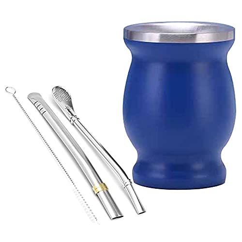 マテ茶カップ ステンレス製 アルゼンチン230ml マテゴード マテ茶 グアンボ グァンボ ボンビージャ付(ステンレスストロー付),ブルー