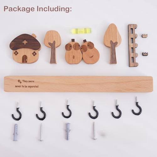 Bonito llavero con estante para pared y 6 ganchos de madera 8