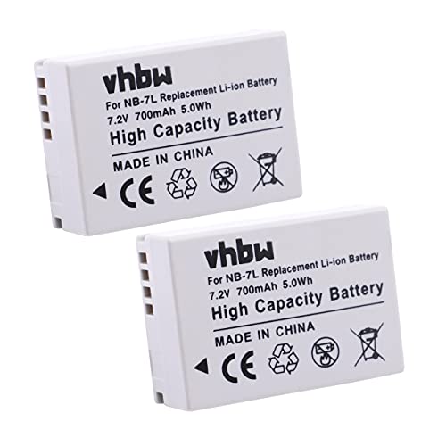 2x batteria compatibile con Canon PowerShot G10 SX30 is G11 G12 fotocamera 700mAh 7.2V Li-Ion - Sostituisce NB-7L