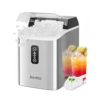 Aeitto Nugget Ice Maker Countertop, 42 lbs/24H, Rapid 6-Minute Ice Release, Self-Cleaning, 1.5L Water Tank, Includes Basket and Scoop, Silver