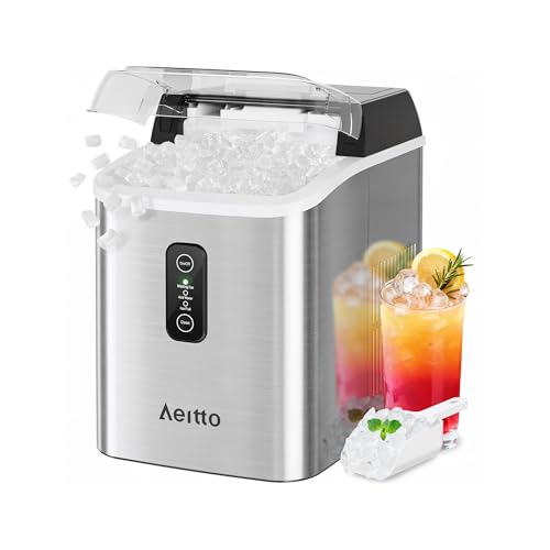 Aeitto Nugget Ice Maker Countertop, 42lbs/24H Ice Machine with 1.5L Water Tank, Rapid Ice Release in 6 Mins, Self-Cleaning Pebble Ice Maker with Basket and Scoop for Home Office RV and Party, Silver by Aeitto - Used condition