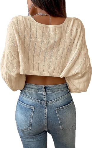 Image of Womens Long Sleeve Open Front Crop Cardigan Sweater Drop Shoulder Shrugs Knit Bolero Sweaters Tops Outwear