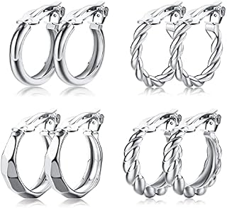 JeryWe 4 Pairs Clip On Earrings for Women Teen 14K Gold Plated Hoop Earrings No Piercing Fake Earrings Hypoallergenic Clip On Earrings Women
