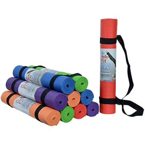 Hello Fit 10-Pack Yoga Mat With Deluxe Carrying Harness, 68" x 24" Non Slip Exercise Mat, 4mm Thick Gym Mat, Bulk Non Toxic Yoga Mats for Schools and Studios, Assorted Cover