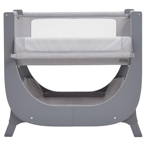 Shnuggle Air Lite Next to Me Bedside Crib | Adjustable Height Baby Crib with Breathable Mesh | Portable Newborn Essentials Bassinet from Birth to 6 Months | Pebble Grey