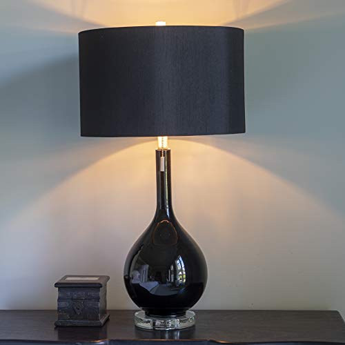 Decor Therapy Tl18982 Raegan Table Lamp, Black Glass With Crystal Base #TOP20
