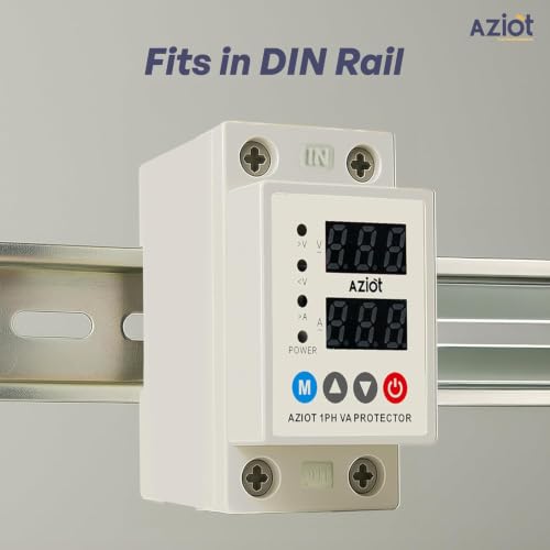 Image of AZIOT Automatic Over & Under Voltage Protector 40A | Adjustable Voltage & Reconnect Delay Settings | LED Display | Single Phase 230V | Auto Recovery Protection | DIN Rail Mounted for Home & Office