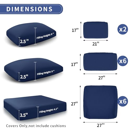 NICESOUL® Outdoor Olefin Sofa Seat Cushion Covers Replacement for Patio Furniture Set Cushions Cover Backrest Pillow Covers Only Navy Blue 27x27 Inch (Cover Only)