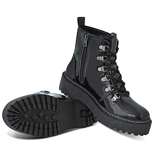 Bota Coturno Feminino Tratorada Verniz tendência Macia Leve Preto 38