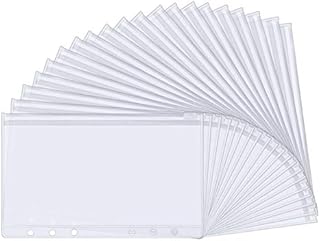 Dadabig 25Pcs Binder Pockets, A6 Size 6 Holes Zipper Loose Leaf Bags PVC Zipper Folders Plastic Notebook Refills Filler Organize Document for School, Office