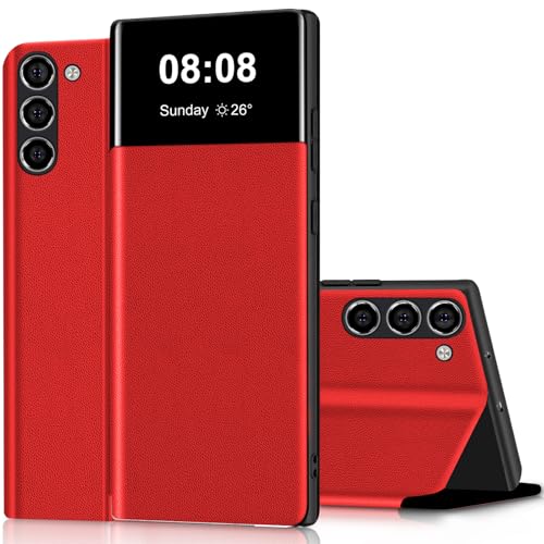 Étui Samsung S23 Plus rouge antichoc avec miroir Clear View et support