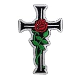 Octory Rose Christian Cross Iron On Patches for Clothing Saw On/Iron On Embroidered Patch Applique for Jeans, Hats, Bags