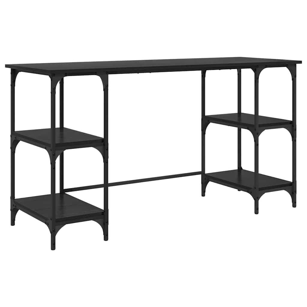 Bureau avec étagère robuste en métal noir et grand plateau 140 cm au design industriel