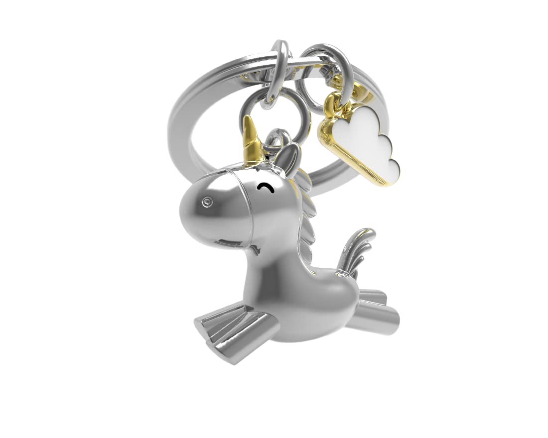 Meta[l]morphose METALMORPHOSE MTM119-01 Silver Unicorn Keyring with Gold and White Cloud Charm