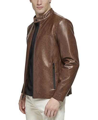 DKNY Men's Faux Laether Modern Racer Jacket3