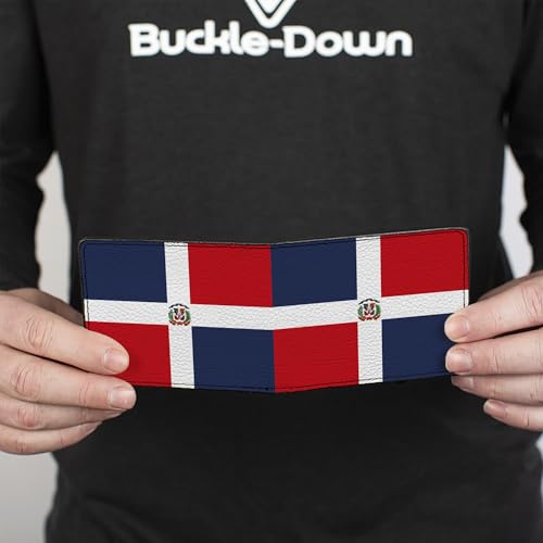 Buckle-Down Men's Wallet, Bifold, Dominican Republic Flags Black Blocks, Vegan Leather, Multi, 4.0" x 3.5"4
