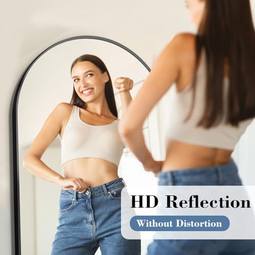 image for DUMOS Arched Full Length Mirror with Stand Floor Standing Aluminum Fra