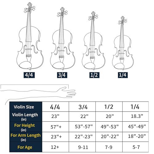 Image of Mendini By Cecilio 1 /2 Violin Set For Beginners, Black Solid Wood - Acoustic Violins Set with Hard Case, Tuner, Shoulder Rest, 2 Bows, Rosin, Bridge & Strings (Flamed)