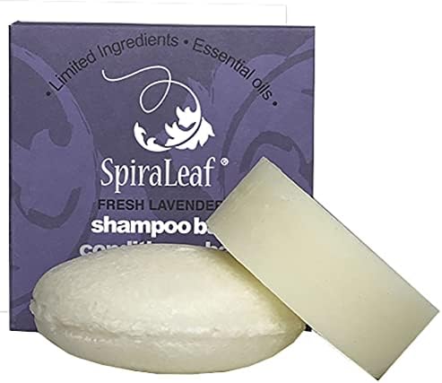 Spiraleaf Shampoo Bar & Conditioner Bar Set, FRESH LAVENDER Pure Essential Oils, Light Scent, Limited Ingredients, Concentrated Formula, Made USA, Zero Waste, Color-Fragrance Free, Travel Ready
