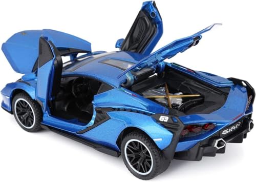 Image of 1:32 Lamborghini Sian Die-cast Metal Toy Car Pull Back Super car with Openable Doors with Sound and Light for Gifts Toys for Kids (1:32 Lamborghini Sian - Blue)