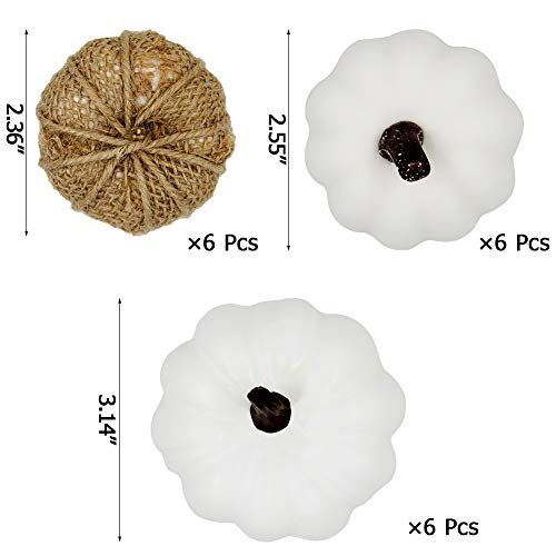Winemana 18 Pcs Thanksgiving Decorations Artificial Pumpkins, Set Of 12 Foam Pumpkins And 6 Linen Pumpkins, 3 Measurements Fall Autumn Decor For Fireplace Kitchen Thanksgiving Party Harvest Day #TOP1
