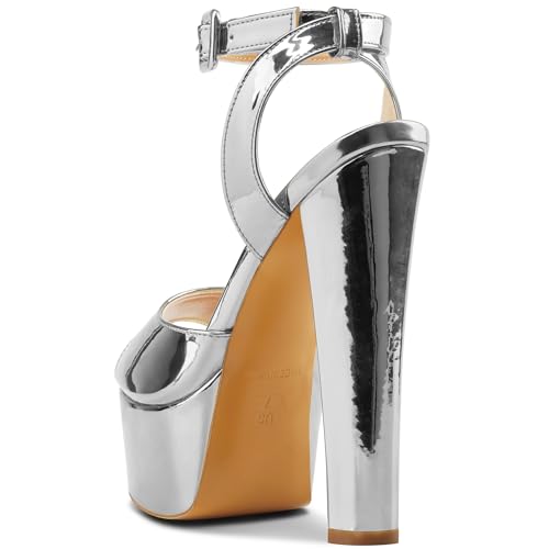 Image of NobleOnly Womens High Block Platform Heel Peep Toe Ankle Strap Sandals Buckle Prom Dress Shoes 5.9 Inches Heels
