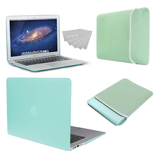 LOVE MY CASE / BUNDLE EGG BLUE / OCEAN GREEN Hard Shell Case with CLEAR LCD SCREEN PROTECTOR matching NEOPRENE Sleeve Cover for 11-inch Apple MacBook AIR [Will NOT MacBook Pro Models], [Importado de UK]