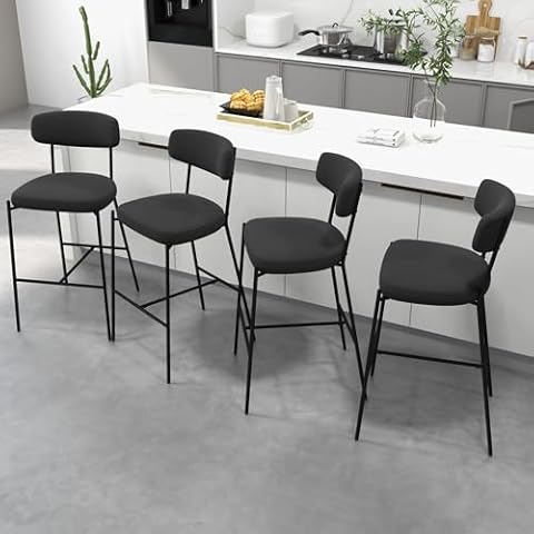 civama Black Counter Stools Set of 4, 27" Seat Height Bar Stools, Kitchen Island Chairs with Black Metal Legs, Modern Tall Bar Chairs with Soft Upholstered Seat & Backrest Cover